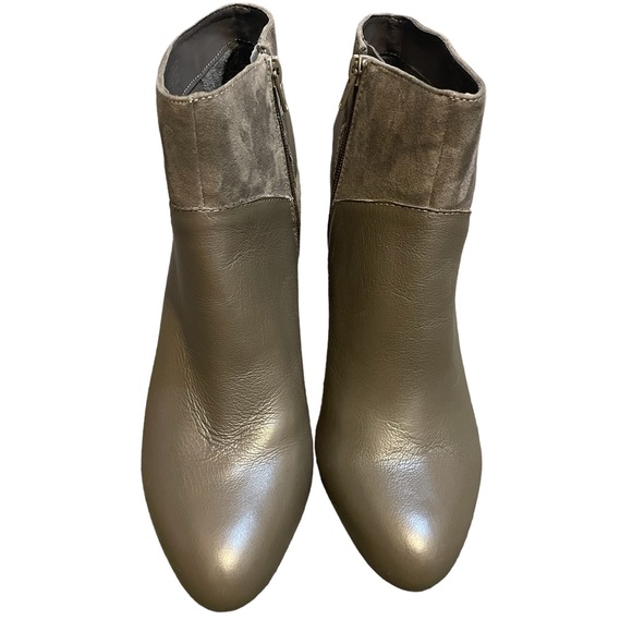 BAR III NIMBLE GREY LEATHER SUEDE ANKLE ZIP BUCKLE BLOCK HEEL BOOTIE - Picture 2 of 9